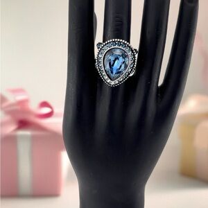 BRIGHTON RAINDROPS Blue Crystal Silver RING Size 8.  NWOT.  Retired
